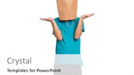  Presentation with child teen - Slide deck enhanced with portrait of teen boy with paper bag over head showing helpless gesture with hands - i do not know isolated on white background shrugging shy child making helpless sign background and a white colored foreground
