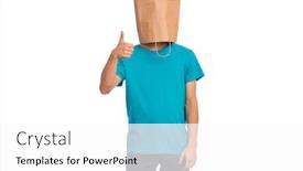  Presentation with paper making - Presentation theme enhanced with portrait of teen boy with paper bag over head making thumb up gesture isolated on white background child showing success sign background and a white colored foreground