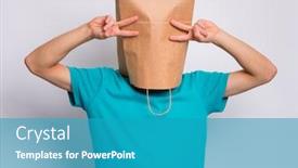  Presentation with paper making - Slide set with portrait of teen boy with paper bag over head making victory gesture teenager cover head with bag showing victory sign posing in studio child pulling paper bag over head background and a teal colored foreground