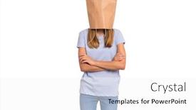  Presentation with child teen - PPT theme having portrait of teen girl with paper bag over head teenager cover head with bag with crossed arms isolated on white background child folded hands pulling paper bag over head background and a white colored foreground