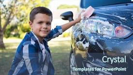  Presentation with teenage - Colorful presentation theme enhanced with portrait of teenage boy washing backdrop and a ocean colored foreground