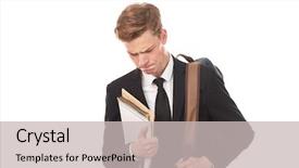  Presentation with college - Presentation design featuring portrait of teenage college student background and a light gray colored foreground