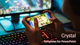  Presentation with video game - Cool new presentation theme with portrait of teenage gamer boy backdrop and a wine colored foreground