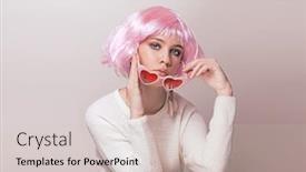  Presentation with hair color - PPT theme having portrait-of-teenage-model background and a soft green colored foreground