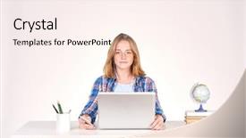  Presentation with sad lonely student sitting - PPT theme having portrait of teenage red-haired background and a sky blue colored foreground