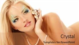  Presentation with mermaid - Cool new slides with portrait of teenager girl mermaid beautiful calling phone with shell isolated on white background backdrop and a coral colored foreground