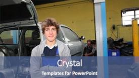  Presentation with apprenticeship - Colorful presentation enhanced with portrait of teenager in mechanics apprenticeship backdrop and a ocean colored foreground