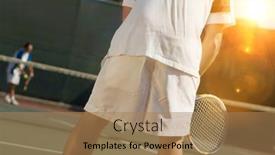  Presentation with court - Audience pleasing PPT theme consisting of portrait-of-tennis-player-playing backdrop and a coral colored foreground