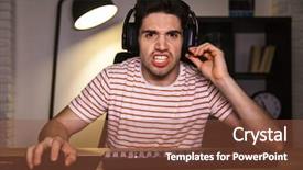  Presentation with sitting posture and computer ergonomics - Theme having portrait of tense young man background and a tawny brown colored foreground