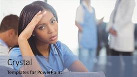  Presentation with hand hygiene in hospital - Slide deck with portrait of tensed doctor sitting background and a light blue colored foreground