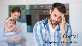  Presentation with wife - Slides with stress children - portrait of tensed man background and a light blue colored foreground