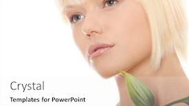  Presentation with lily flower - Presentation theme enhanced with portrait of the attractive girl without a make-up with lily flower in hand isolated on white background - focus on second eye background and a white colored foreground