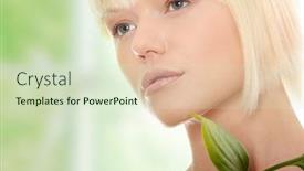  Presentation with lily flower - Theme consisting of portrait of the attractive girl without a make-up with lily flower in hand - focus on second eye background and a soft green colored foreground