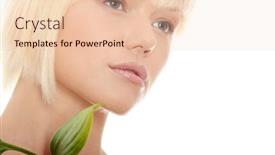  Presentation with lily flower - Beautiful presentation theme featuring portrait of the attractive girl without a make-up with lily flower in hand isolated on white background - focus on second eye backdrop and a lemonade colored foreground