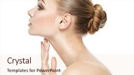  Presentation with fingers - Presentation theme consisting of portrait of the beautiful woman background and a  colored foreground