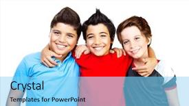  Presentation with happy birthday for adult boys - Cool new slide set with portrait of the best friends backdrop and a light blue colored foreground