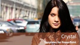  Presentation with brown leather - Beautiful PPT theme featuring portrait of the city girl in brown a leather to a jacket backdrop and a tawny brown colored foreground