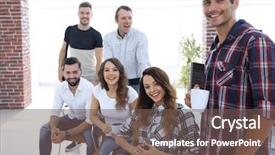  Presentation with team group yellow - Amazing theme having portrait of the creative team backdrop and a  colored foreground