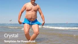  Presentation with stroke - Presentation design consisting of portrait of the fat man background and a coral colored foreground