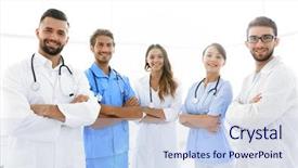  Presentation with members - Cool new presentation design with members of the medical center backdrop and a light blue colored foreground