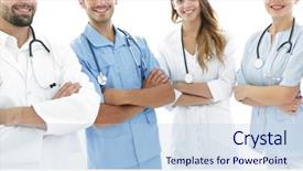  Presentation with members - Beautiful presentation design featuring portrait of the leading members backdrop and a light blue colored foreground