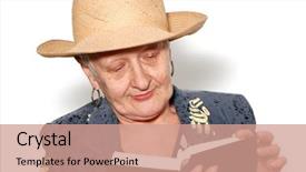  Presentation with light book - Presentation theme enhanced with portrait of the old woman background and a coral colored foreground