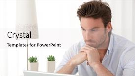  Presentation with system thinking - Cool new presentation theme with portrait of thinking man using backdrop and a sky blue colored foreground