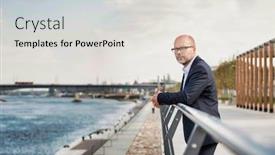  Presentation with railing - Colorful presentation design enhanced with portrait-of-thoughtful-mature-businessman backdrop and a light gray colored foreground