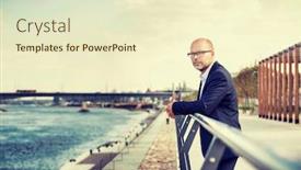  Presentation with railing - PPT theme with portrait-of-thoughtful-mature-businessman background and a cream colored foreground