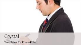  Presentation with taking notes - Presentation theme having portrait of thoughtful young business man taking notes against white background background and a light gray colored foreground