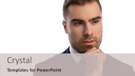  Presentation with navy blue - PPT layouts enhanced with portrait-of-thoughtful-young-businessman background and a light gray colored foreground