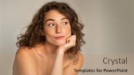  Presentation with thinking - Colorful PPT theme enhanced with portrait-of-thoughtful-young-woman backdrop and a coral colored foreground