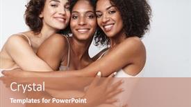  Presentation with women - Theme having portrait-of-three-adorable-multiethnic background and a coral colored foreground