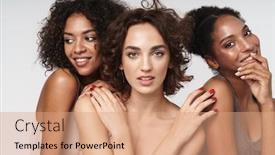  Presentation with three - Audience pleasing PPT theme consisting of portrait-of-three-alluring-multiethnic backdrop and a coral colored foreground