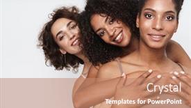  Presentation with women - PPT layouts with portrait-of-three-attractive-multiethnic background and a coral colored foreground