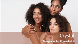  Presentation with women - Theme having portrait-of-three-beautiful-multiracial background and a red colored foreground
