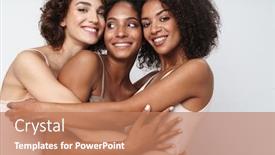  Presentation with women - PPT layouts enhanced with portrait-of-three-charming-multiethnic background and a coral colored foreground