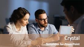  Presentation with dark night - Cool new PPT layouts with portrait of three colleagues working backdrop and a  colored foreground