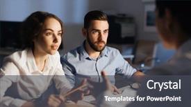  Presentation with dark night - Slide deck with portrait of three colleagues working background and a  colored foreground