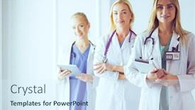  Presentation with three - Amazing theme having portrait-of-three-confident-female backdrop and a sky blue colored foreground