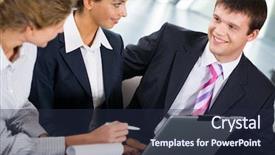  Presentation with new ideas - Cool new slide deck with portrait of three confident people discussing a new ideas backdrop and a wine colored foreground