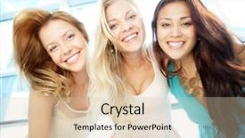  Presentation with what is thing used in looking for far object - Amazing PPT theme having portrait of three elegant girls backdrop and a lemonade colored foreground