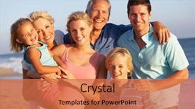 Presentation with generation - Colorful PPT theme enhanced with portrait of three generation family backdrop and a coral colored foreground
