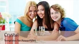  Presentation with what is thing used in looking for far object - PPT layouts with portrait of three girlfriends sitting background and a coral colored foreground