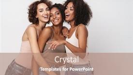  Presentation with joyful - Slide deck with portrait-of-three-joyful-multiethnic background and a coral colored foreground