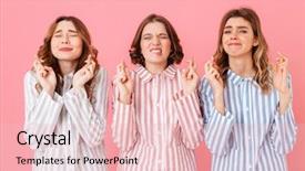  Presentation with good luck - Slide set with portrait of three joyful young background and a lemonade colored foreground