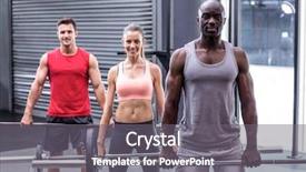  Presentation with athletes - Colorful PPT theme enhanced with portrait of three muscular athletes lifting barbells backdrop and a gray colored foreground