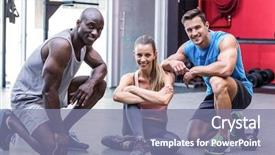  Presentation with kneeling - Audience pleasing presentation theme consisting of portrait of three muscular athletes kneeling on the ground backdrop and a coral colored foreground