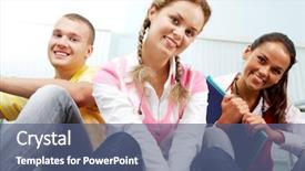  Presentation with teens - Cool new PPT theme with portrait of three teens and looking at camera in college backdrop and a ocean colored foreground