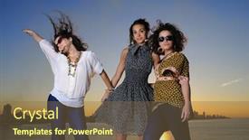  Presentation with three - Colorful theme enhanced with portrait-of-three-trendy-girls backdrop and a tawny brown colored foreground